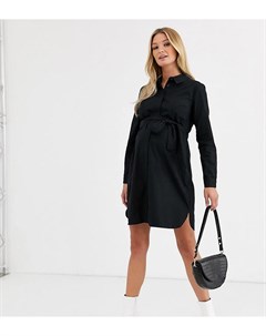 Черное хлопковое платье рубашка мини с поясом ASOS DESIGN Maternity Asos maternity