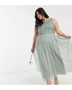 Шалфейно зеленое платье мидакси без рукавов с пайетками Bridesmaid Maya plus