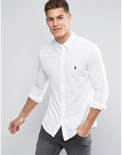 Белая приталенная рубашка из пике с логотипом Polo ralph lauren