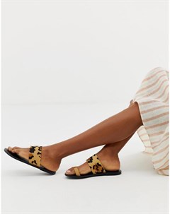 Кожаные сандалии с петлей для большого пальца и леопардовым принтом Faro Asos design