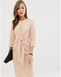 Розовое платье миди с поясом Asos design