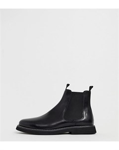 Черные кожаные ботинки челси для широкой стопы с массивной подошвой Asos design