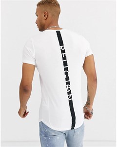 Белая футболка с асимметричным краем и отделкой лентой на спине Religion