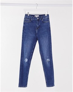 Синие джинсы скинни с завышенной талией и рваной отделкой на коленях Urban bliss
