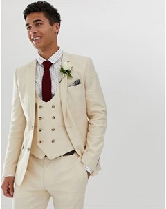 Супероблегающий льняной пиджак светло бежевого цвета wedding Asos design