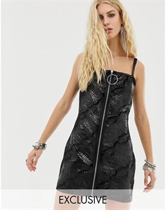 Черное бархатное платье мини со змеиным принтом Elsie & fred