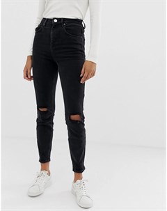 Черные зауженные джинсы в винтажном стиле с завышенной талией и дырками на коленях Farleigh Asos design