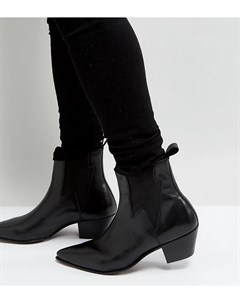 Черные кожаные ботинки для широкой стопы в стиле вестерн на кубинском каблуке со вставкой в виде мол Asos design