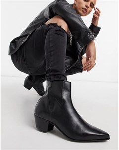 Черные кожаные ботинки челси в стиле вестерн на кубинском каблуке и со вставками в форме молний Asos design