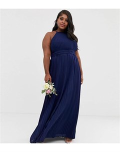 Темно синее плиссированное платье макси с американской проймой эксклюзивно от bridesmaid Tfnc plus