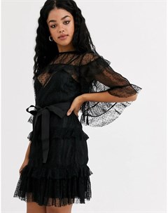 Черное сетчатое платье мини в горошек с поясом Keepsake®