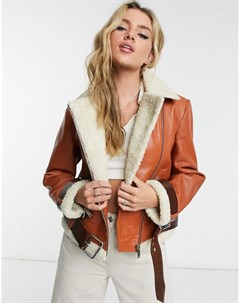 Светло коричневая куртка из кожи с отделкой овчиной Hazel Bolongaro trevor