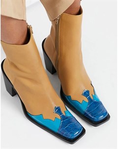 Светло коричневые кожаные ботинки в стиле вестерн с контрастным синим носком E8 Miista Elodie E8 by miista