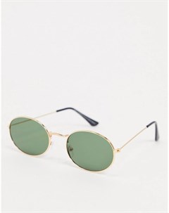 Золотистые круглые солнцезащитные очки с зелеными стеклами Svnx