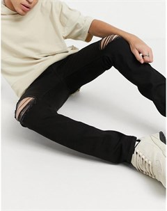 Черные джинсы скинни с рваными коленями Asos design