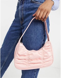 Атласная присборенная сумка на плечо светло розового цвета из переработанных материалов Tanya Monki
