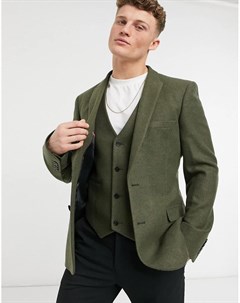 Облегающий пиджак цвета хаки из саржи с добавлением шерсти Asos design