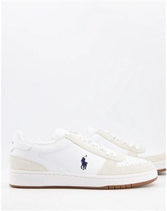 Белые замшевые кроссовки с темно синим логотипом Polo ralph lauren