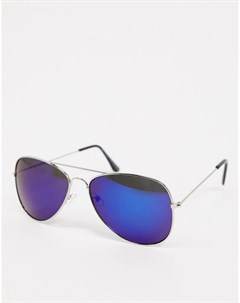 Серебристые очки авиаторы с синими стеклами Svnx