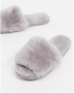 Светло серые слиперы из овчины с открытым носком Totes Sheepskin by totes