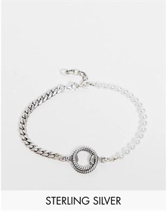Комбинированный браслет цепочка из стерлингового серебра с жемчужинами и подвеской в виде веревки Serge denimes