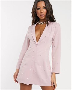 Розовое платье пиджак с отделкой искусственным жемчугом Saint genies
