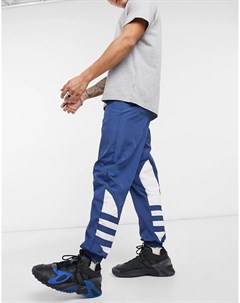 Синие спортивные брюки с большим логотипом трилистником Adidas originals
