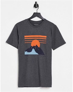 Серая футболка из органического хлопка с принтом горы Knowledge cotton apparel