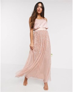 Розовая юбка макси из тюля с пайетками Amelia rose