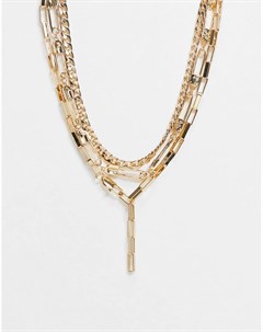 Золотистая ярусное ожерелье лариат с английскими булавками Asos design