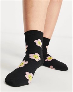Черные носки до щиколотки с цветочным принтом Asos design