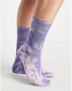 Высокие носки в рубчик фиолетового цвета с принтом тай дай Asos design