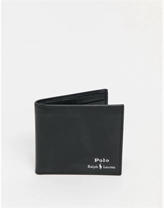Черный кожаный бумажник с серебристым фольгированным логотипом Polo ralph lauren
