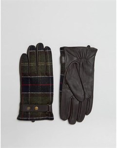 Кожаные перчатки со вставками в шотландскую клетку Barbour