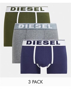 Набор из 3 боксеров брифов цвета хаки серого и синего цвета Diesel