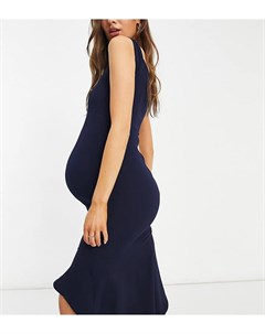 Темно синее облегающее платье с оборками по краю Maternity Queen bee