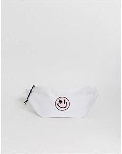 Белая сумка кошелек на пояс с принтом смайлика Asos design