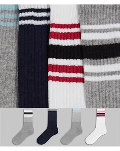 Набор из 4 пар носков разного цвета с полосками Topman