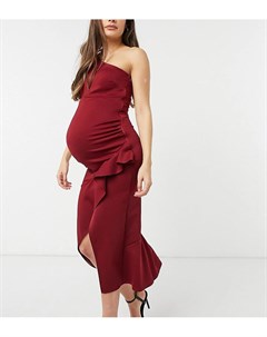 Облегающее платье на одно плечо винного цвета с оборкой True violet maternity