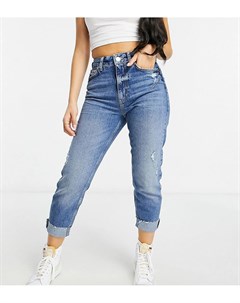Голубые выбеленные джинсы в винтажном стиле с необработанным краем и моделирующим эффектом Carrie River island petite