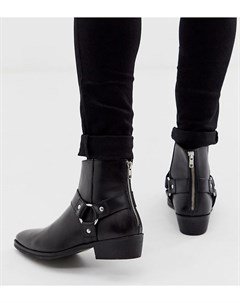 Черные кожаные ботинки в стиле вестерн для широкой стопы Asos design