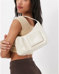 Белая сумка на плечо с карманом спереди и эффектом крокодиловой кожи Эго