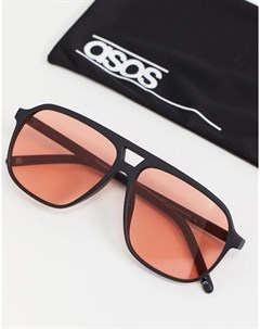 Солнцезащитные очки авиаторы в стиле 70 х в черной оправе с красными линзами Asos design