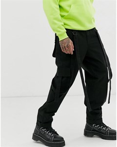 Черные брюки карго с лентами Asos design