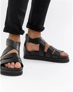 Черные кожаные гладиаторские сандалии с массивной подошвой Asos design