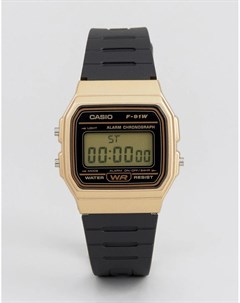 Черно золотистые цифровые часы с силиконовым ремешком F91WM 9A Casio