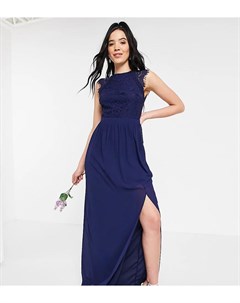 Темно синее платье макси с кружевной отделкой и открытой спиной Bridesmaid Tfnc tall