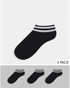 Набор из 3 пар черных носков до щиколотки в белую полоску French connection