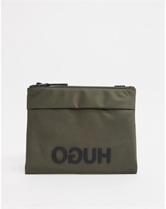 Небольшая сумка цвета хаки через плечо с большим логотипом Hugo