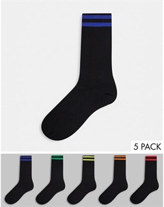5 пар спортивных носков с 2 полосками красного зеленого и желтого цвета French connection